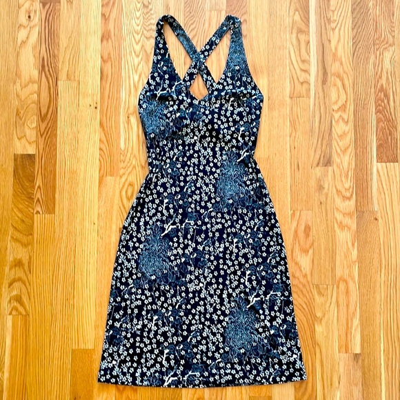 BCBG Black and White Floral Cross Back Midi Dress - Picture 1 of 8